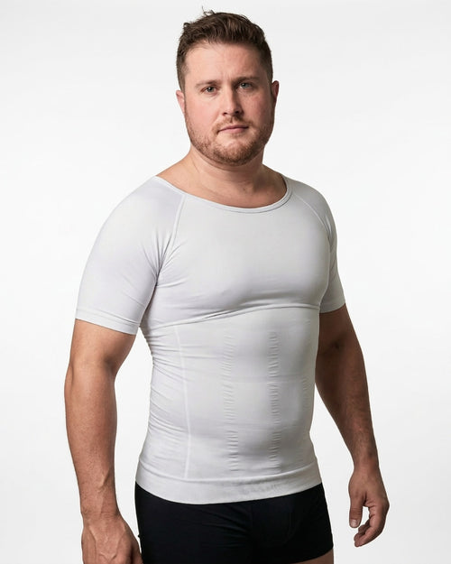 Man wearing the Primer Compression Undershirt under an open shirt