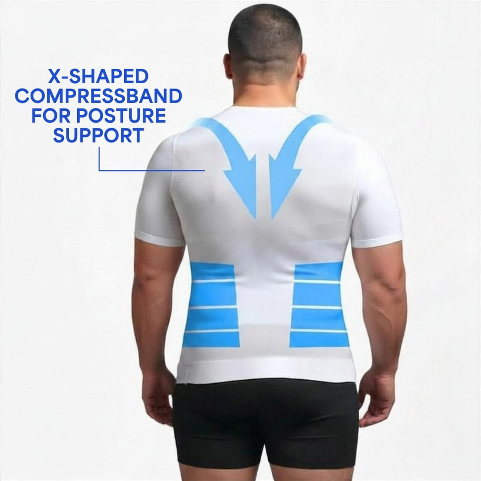 X-shaped CompressBand back view — posture support diagram