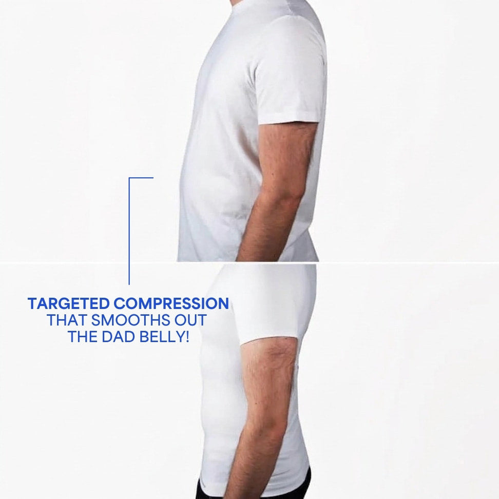 Side profile comparison — targeted compression smooths the midsection
