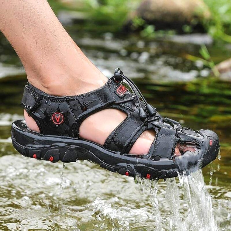 Ridge - Comfort Leather Orthopaedic Walking Sandal Black · view 08