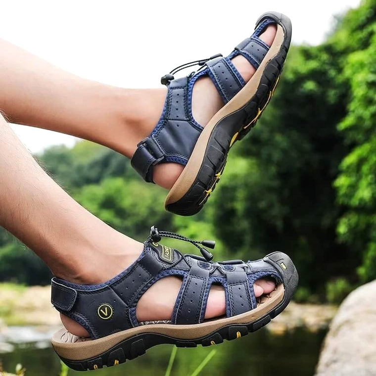 Ridge - Comfort Leather Orthopaedic Walking Sandal Blue · view 09