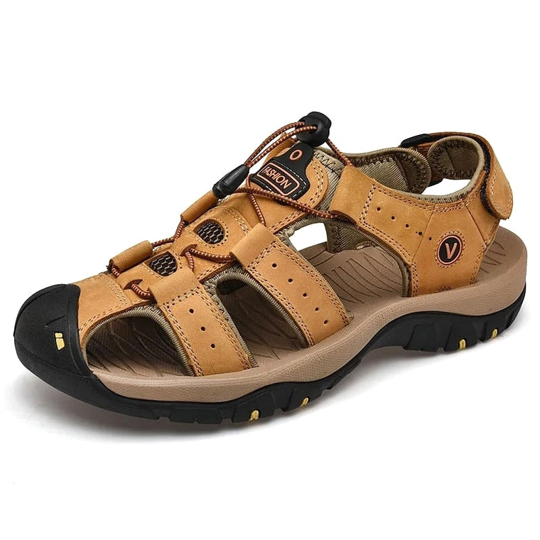 Ridge - Comfort Leather Orthopaedic Walking Sandal Khaki · view 02