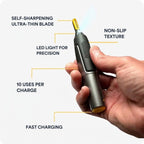 Precision Trimmer benefits — LED light, ultra-thin blade, USB-C charging