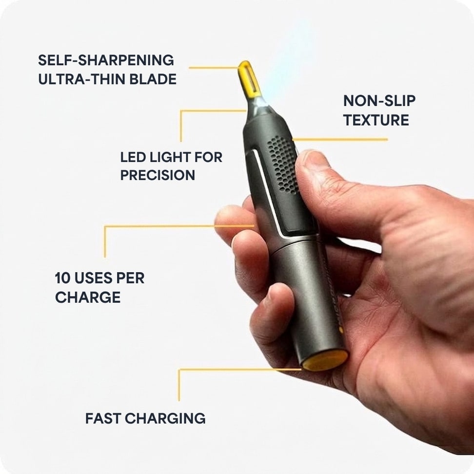 Precision Trimmer benefits — LED light, ultra-thin blade, USB-C charging
